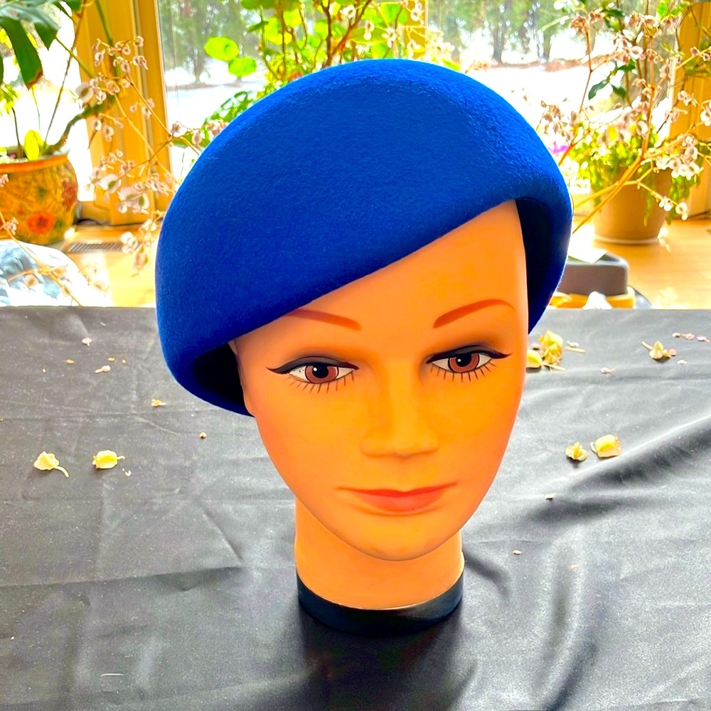 Elegant Royal Blue Bubble Beret Wool Felt Hat